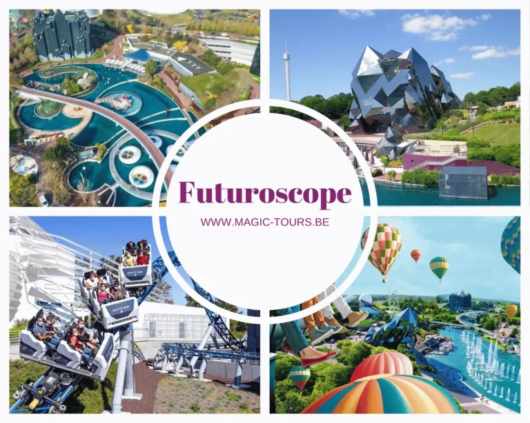 Collage du parc Futuroscope, attractions et montgolfières